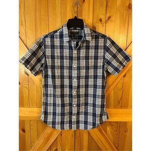 Banana Republic Button Up Shirt Soft Wash Size Medium Short Sleeve Blue Plaid